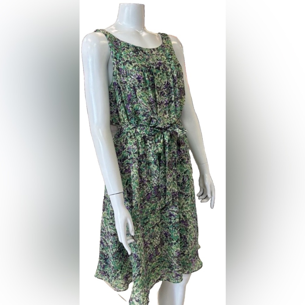 JESSICA HOWARD Size 6 Sleeveless Belted Blouson Lined Green/Purple Sundress